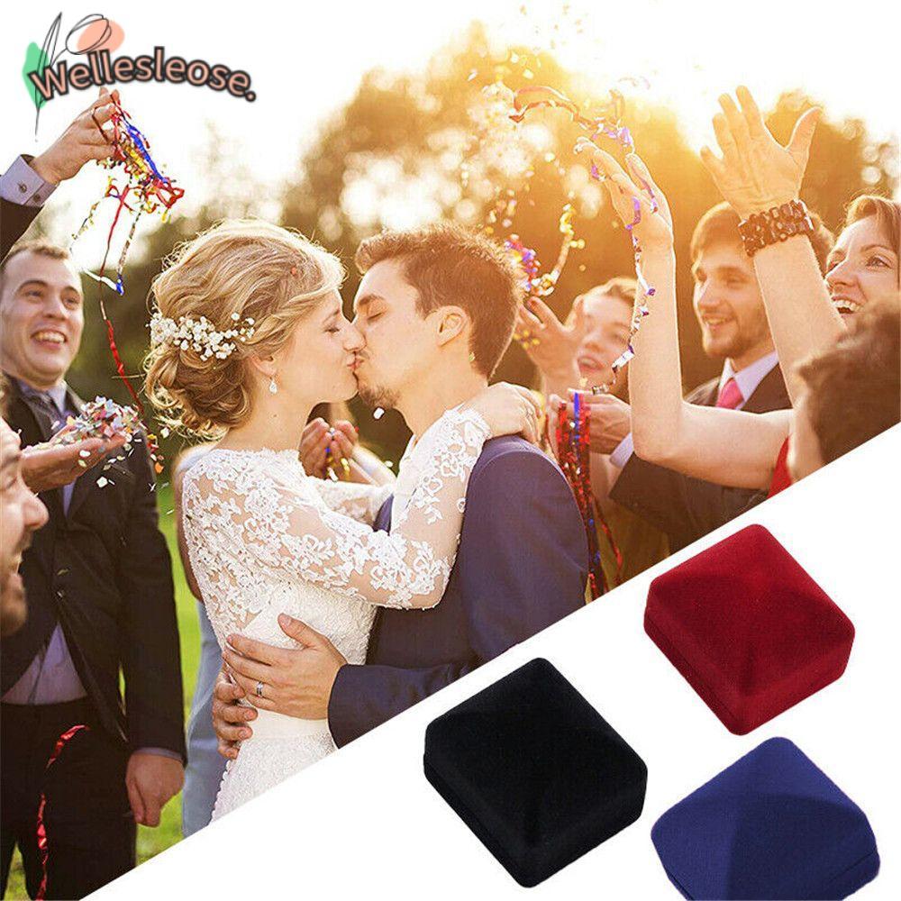 WELLE กล่องแหวนกํามะหยี่แฟชั่นงานแต่งงานกล่องแหวนแต่งงาน