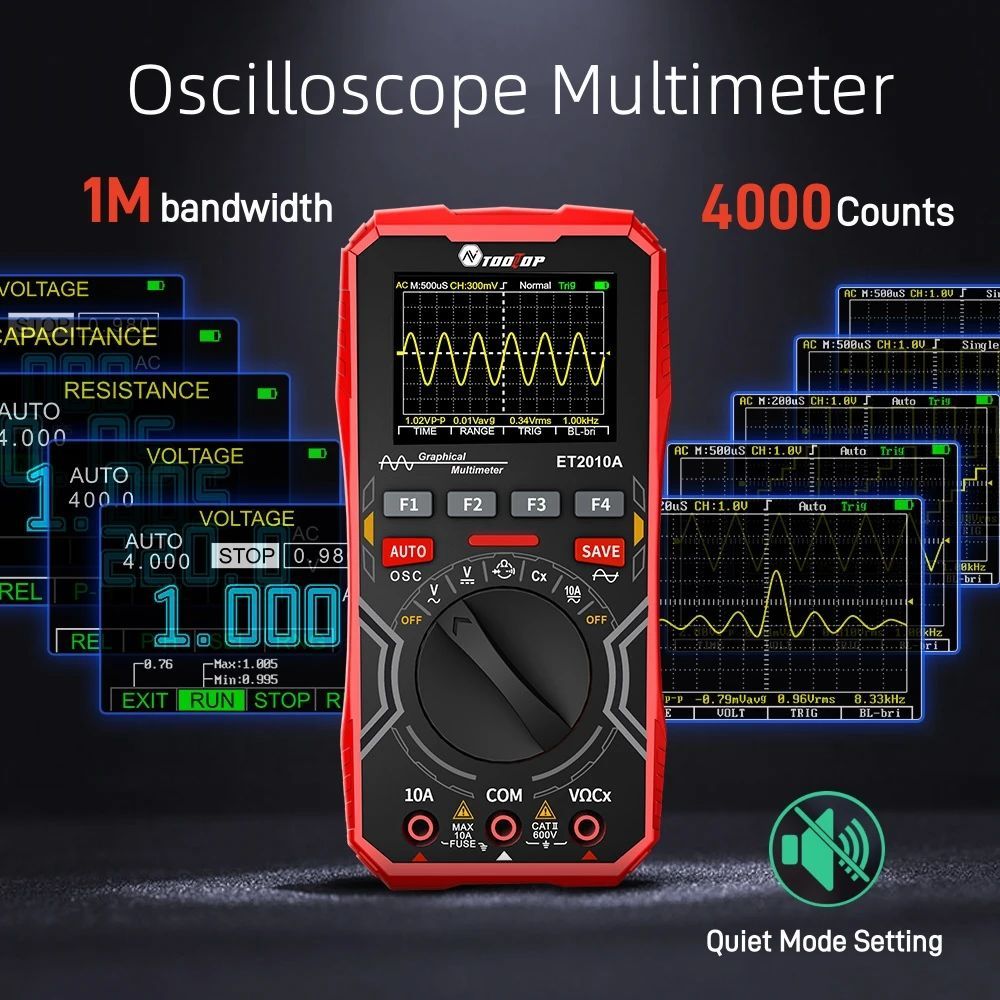 TOOLTOP ET2010A ดิจิตอล Oscilloscope มัลติมิเตอร์สีมือถือ 1Mhz 2.5MSps AUTO Oscilloscope AC/DC 600V 