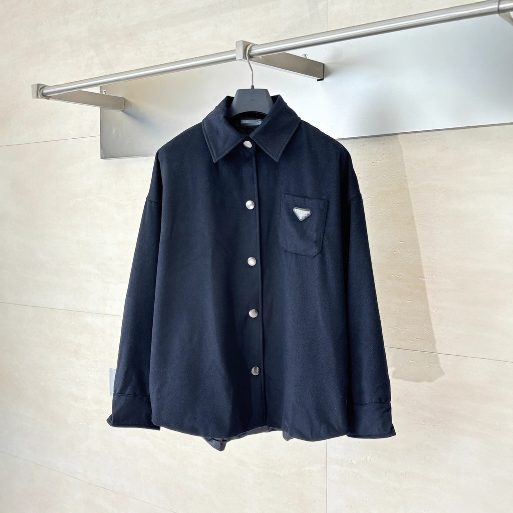 SRBW PRA** Cashmere Triangle Iron Label Gray Shirt Style Wool Coat