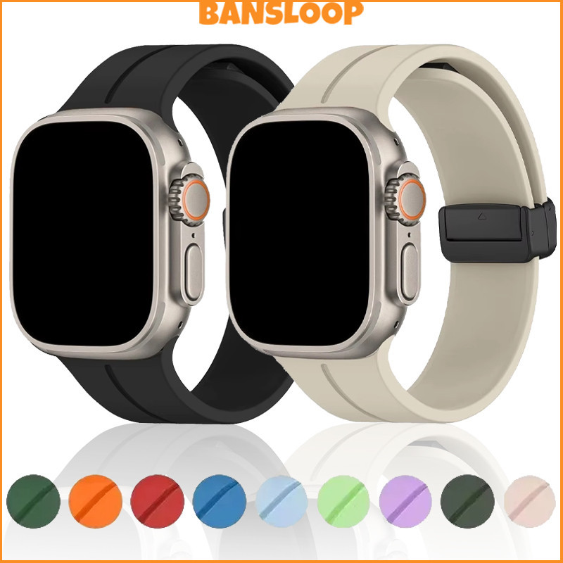 สายรัดแม่เหล็กซิลิโคนอ่อน for Apple Watch IWatch Ultra 3 2 Series 11 10 9 8 7 6 5 4 SE 3 2 1 49มม 46 45 44 42 41 40 38มม