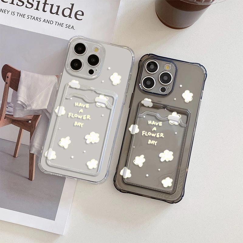 ดอกไม้สีขาว Softcase พร้อมช่องใส่การ์ดสําหรับ Samsung Galaxy A06 A16 A05 A05s A15 4G A15 5G A25 A35 