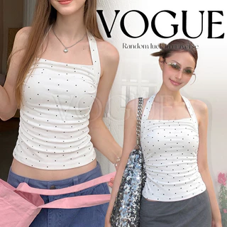 Vogue🌟พร้อมส่ง🌟 เสื้อยืดคล้องคอ ดีไซน์ติดเพชรทั้งตัว เสริมฟองน้ำเข้ารูป ผ้ายืดตามตัว (FY5171)