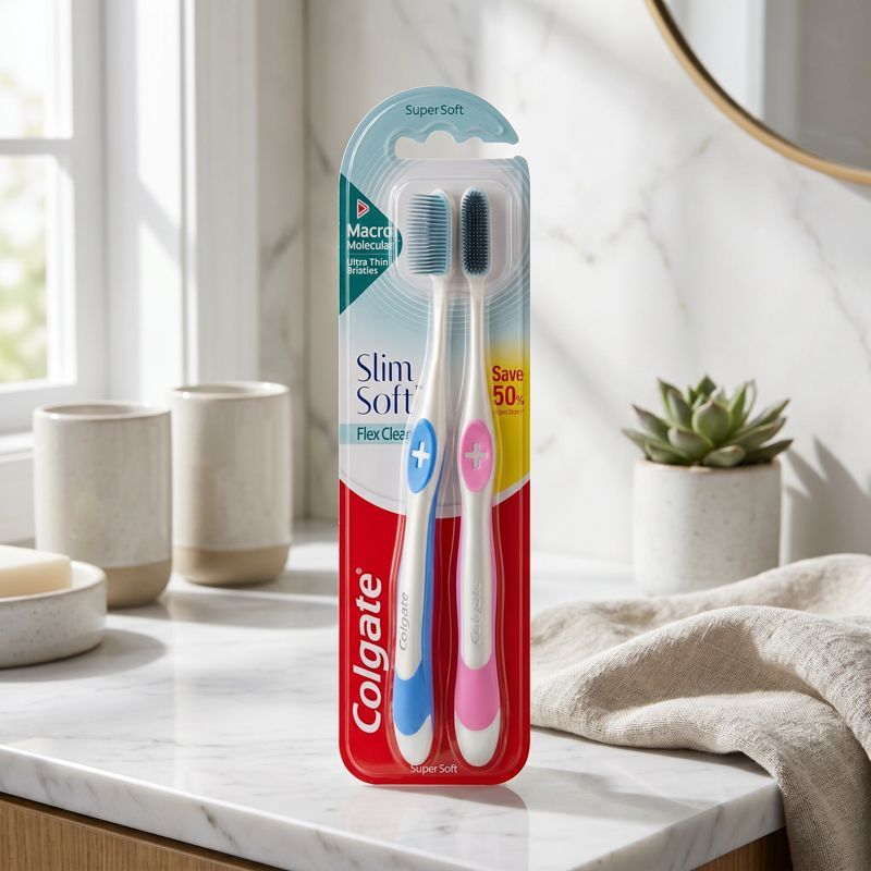 คอลเกตแปรงสีฟันสลิมซอฟท์เฟล็กซ์คลีนขนแปรงนุ่มพิเศษ แพค 2 Colgate Flex Clean TB X2 [หมายเลขบาร์โค้ด 8850006332535 ]