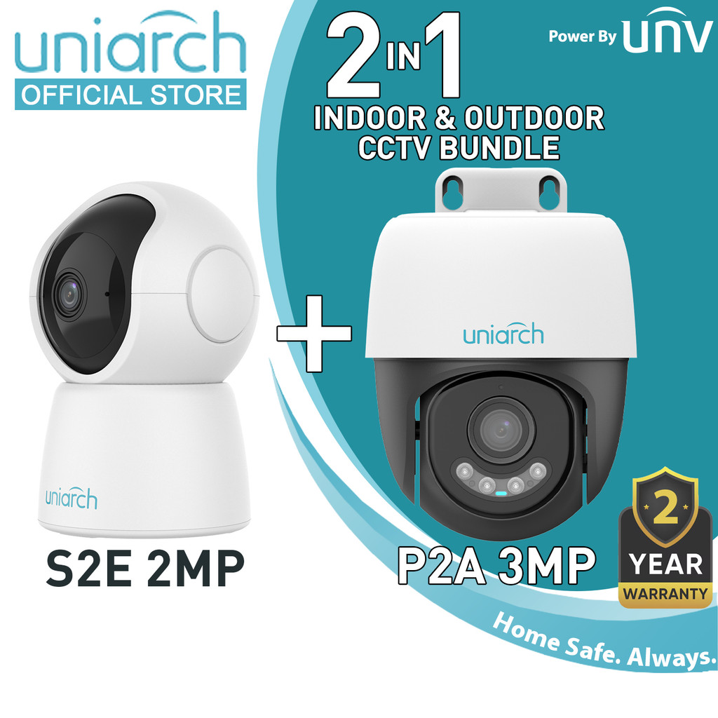 Uniarch กล้องวงจรปิด BUNDLE ชุดกล้องวงจรปิดกลางแจ้งและในร่ม P2A 3MP + S2E 2MP เสียงและวิดีโอ HD PT ก