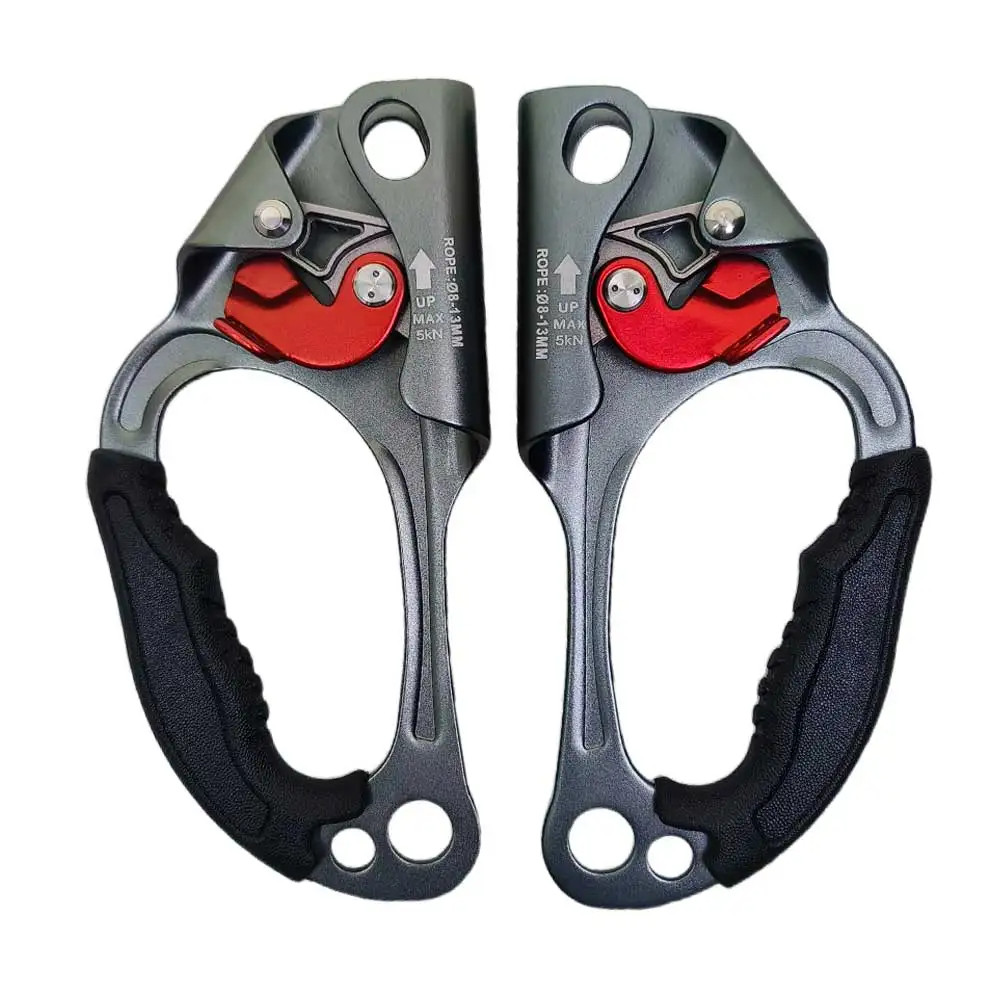 4KN Heavy Duty Rock Climbing Handled Ascender ขวาและซ้ายมือเชือกคว้า Clamp สําหรับ Arborist Caving Working Rescue Training
