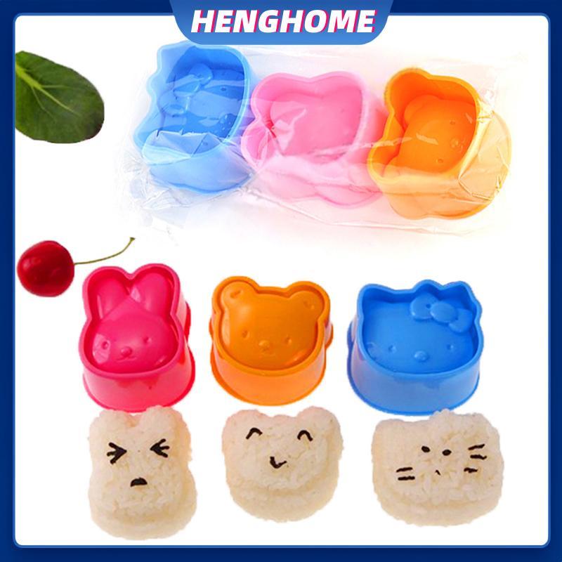 HENGHOME แม่พิมพ์ครัว 3 ชิ้นสําหรับซูชิทําชุดการ์ตูนหมีข้าวลูกแม่พิมพ์ Bento Maker เครื่องมือ DIY HENGHOME