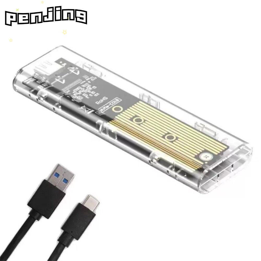 PENJING M.2 SSD, แบบพกพาพลาสติก NVMe SSD Enclosure, Plug and Play SSD อะแดปเตอร์โปร่งใส SSD ข้อมูลสํ