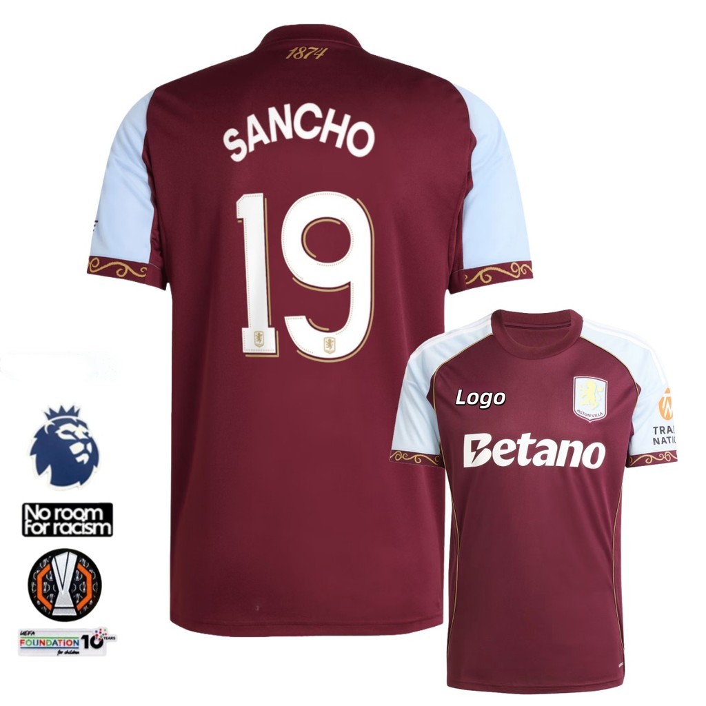 2025/26 Fans Edition เสื้อยืดแขนสั้นผู้ชาย Aston Villa.Home Football Jersey