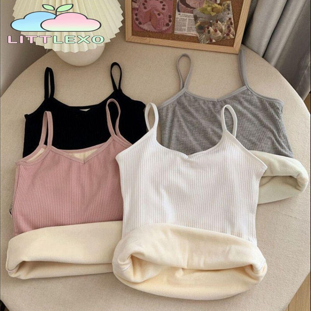 LITTLEX Women Tanks, Sleeve Slim Thermal Tops, Solid Color Thicken Tight Elasticity Undershirt Autumn Winter