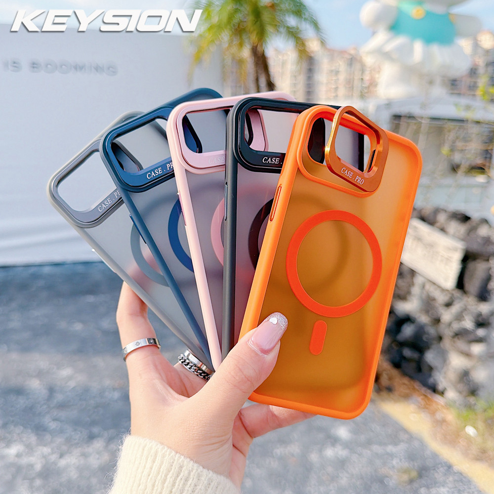KEYSION เลนส์ขาตั้งเคสโทรศัพท์แม่เหล็กสําหรับ iPhone 17e 16e Matte โปร่งแสงไร้สายชาร์จกันกระแทกฝาหลั