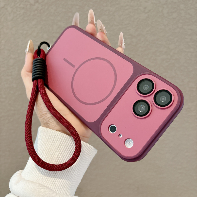 Two Tone Matte PC Magsafe เคสโทรศัพท์แม่เหล็กพร้อมเชือกคล้องข้อมือสําหรับ iPhone 17 16 15 14 13 Pro Max
