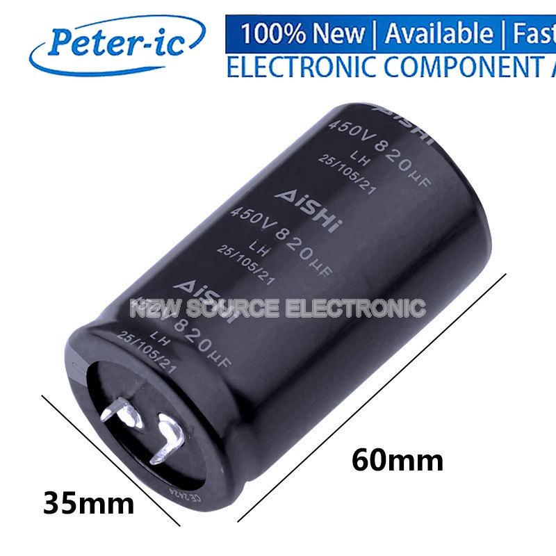 (1 ชิ้น) 450V 820uF D35xL60 มม.1.38x2.36in ELH2WM821R60KT Snap-In ตัวเก็บประจุอลูมิเนียมอิเล็กโทรลีต