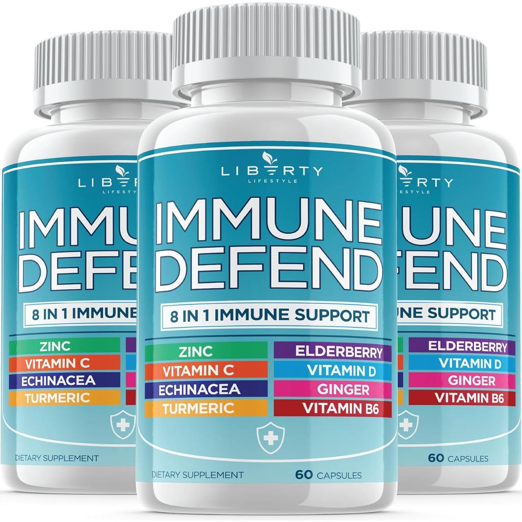 Liberty Lifestyle 8 in 1 Immune Supplement with Echinacea, Vitamin C and Zinc 50mg, Vitamin D 5000 I