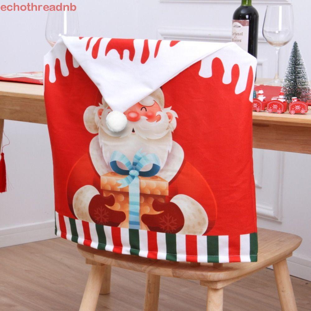 PIVOT ผ้าคลุมเก้าอี้คริสต์มาส, Elk Snowman Xmas Dinner Chair Seat Cover,Reusable Soft Pink Stretch F