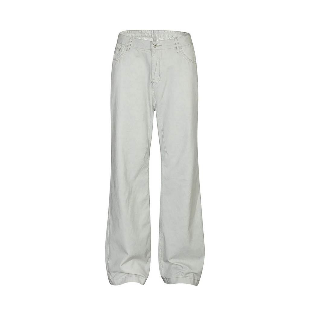 AJEM American Retro Distressed Craftsmanship Dirty White Pants Straight Jeans Men Women Loose Wide-L