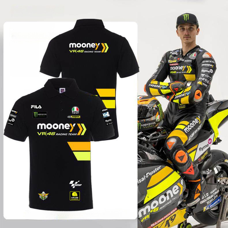 เสื้อโปโล Mooney VR46 MotoGP ทีมมอเตอร์ไซค์ แข่งรถ Grand Prix คอตตอน100% S-3XL