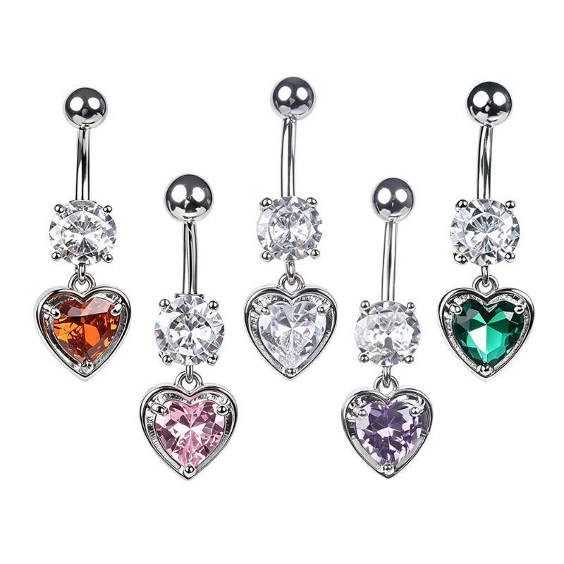 Cheenm Heart Motif Navel เจาะเครื่องประดับ 14G โค้ง Hypoallergenic Belly ปุ่มแหวนสําหรับฤดูร้อน Beach Party 1 ชิ้น TH