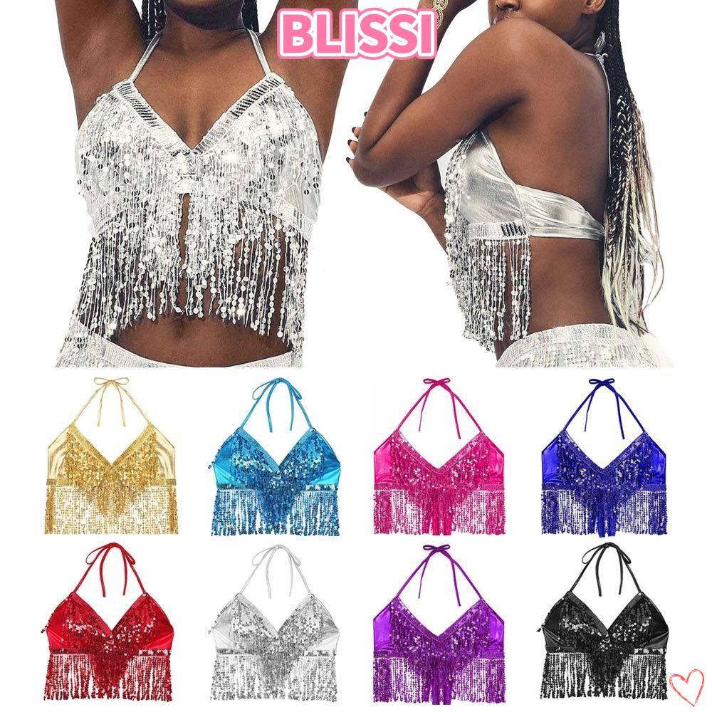 ความสุข‌I Performance Top, ไนท์คลับพู่ Belly Dance Bra, Charming Stage เลื่อมเงาแสดงเครื่องแต่งกายสําหรับประเทศไทย/อินเดีย/Arab