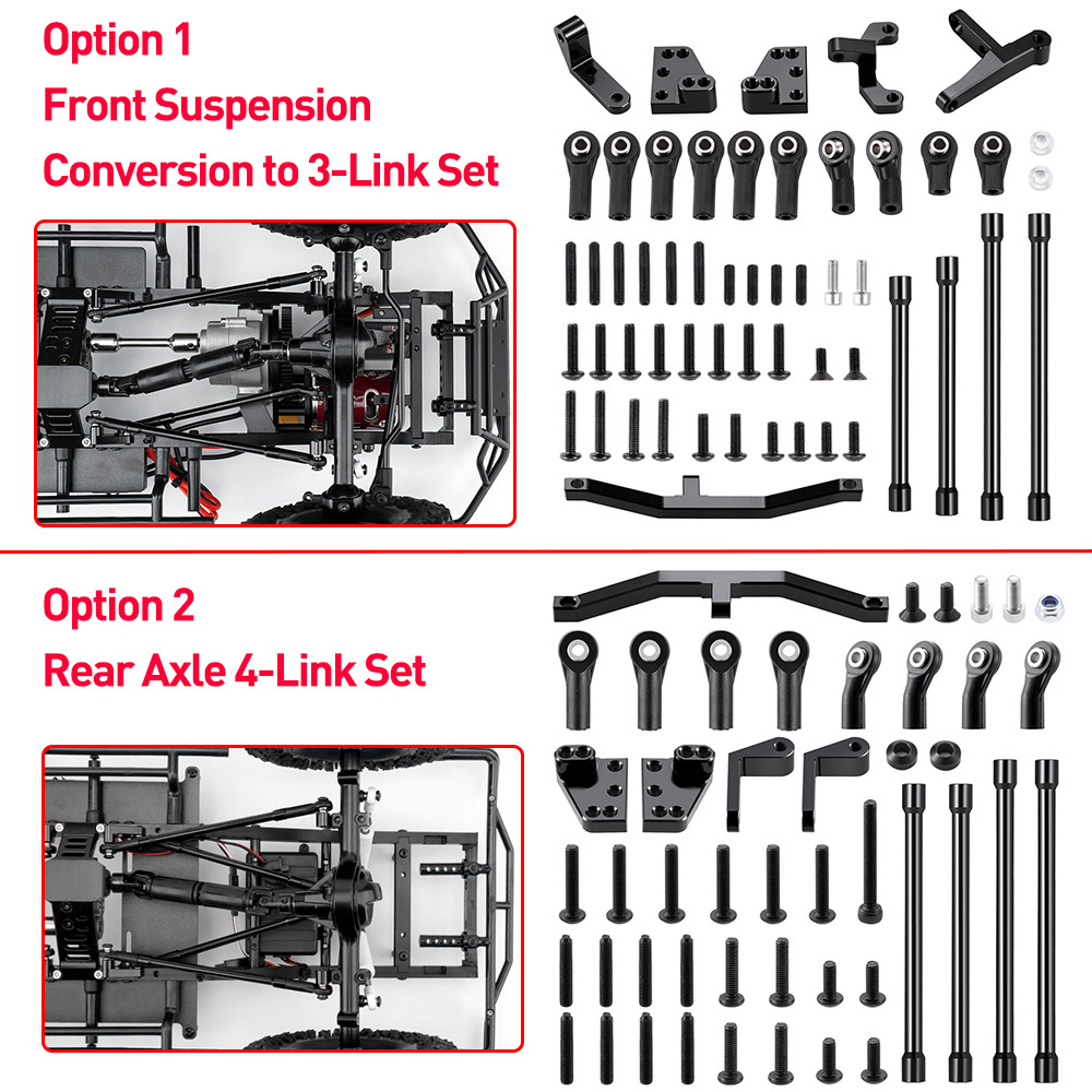 อลูมิเนียมอัลลอยด์ด้านหน้า 3 Link ด้านหลัง 4 Link Suspension Conversion Kit สําหรับ 1/10 RC4WD TF2 R