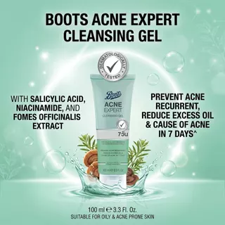 Boots Acne Expert Cleansing Gel บู๊ทส์ แอคเน่ เอ็กซ์เพิร์ท คลีนซิ่ง เจล 100 มล.