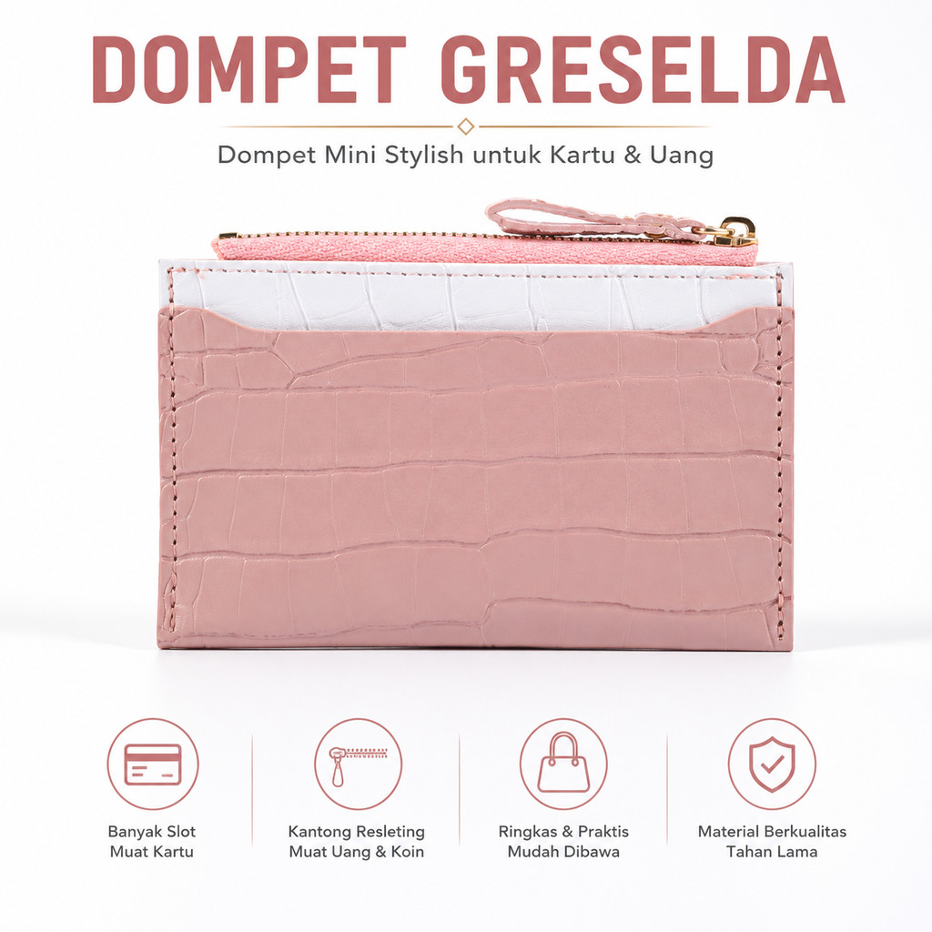 GRESELDA WALLET Womens Mini Card Wallet ID Card Slot มัลติฟังก์ชั่นเหรียญซิป WA1273P3