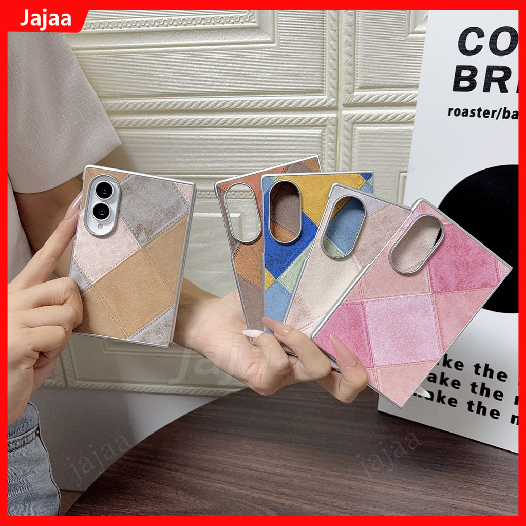 เกาหลี Patchwork ตรวจสอบกันกระแทกสําหรับ Samsung Galaxy Z พับ 8 กว้าง Fold8 Ultra Fold8 กว้าง Fold8 พับพิเศษ 7 Fold7 5G Retro หนังสี Blocking Cover