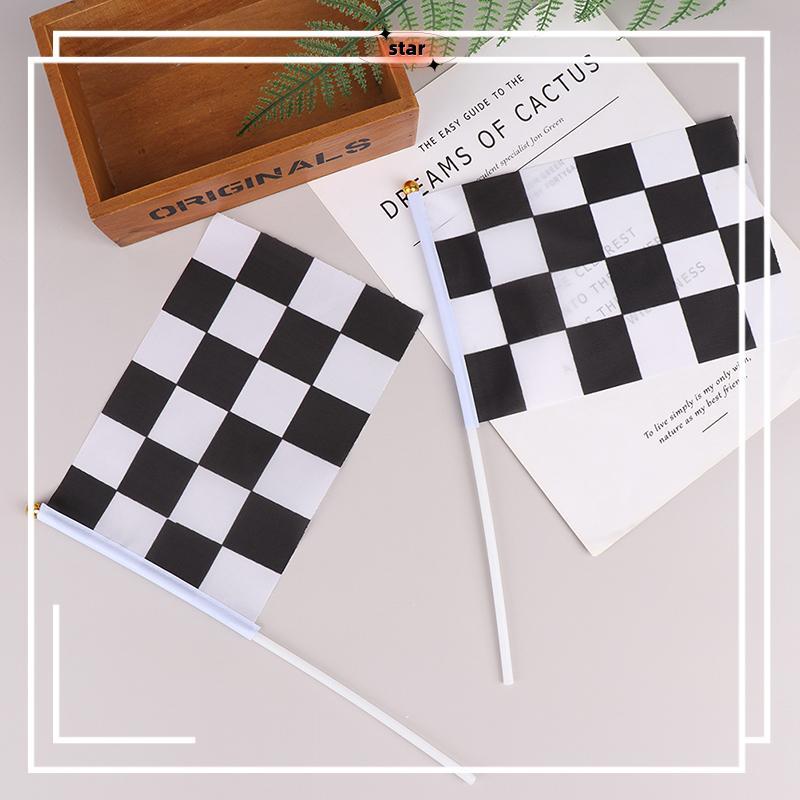 BRTH 10 ชิ้น Bla และ White Square Hand Flag Racer Waving Flag Racing ธงรถธง brt