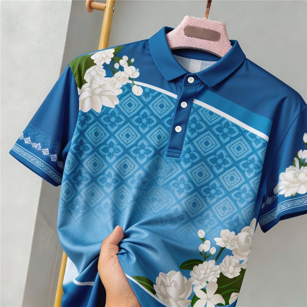 เสื้อโปโลผู้หญิงพิมพ์ลายดอกไม้สีฟ้ารุ่นลิมิเต็ดสําหรับวันแม่ 2026 ใส่ได้ทั้งชายและหญิง ผ้าคุณภาพสูง ระบายอากาศ เสื้อโปโลวันแม่
