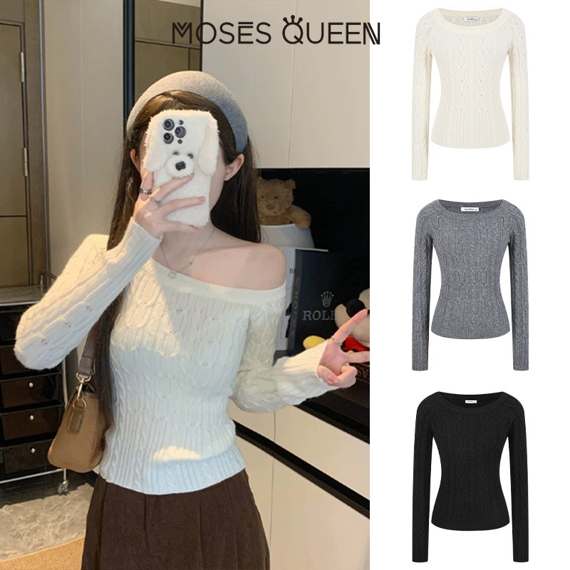 < MOSESQUEEN > เสื้อผ้าสตรี แบบเดี่ยว แขนยาว คอปก รูปตัววี ฤดูหนาว ย้อนยุค ไม่มีสาย กระชับ ดูแล้วน่าสนใจ #59808