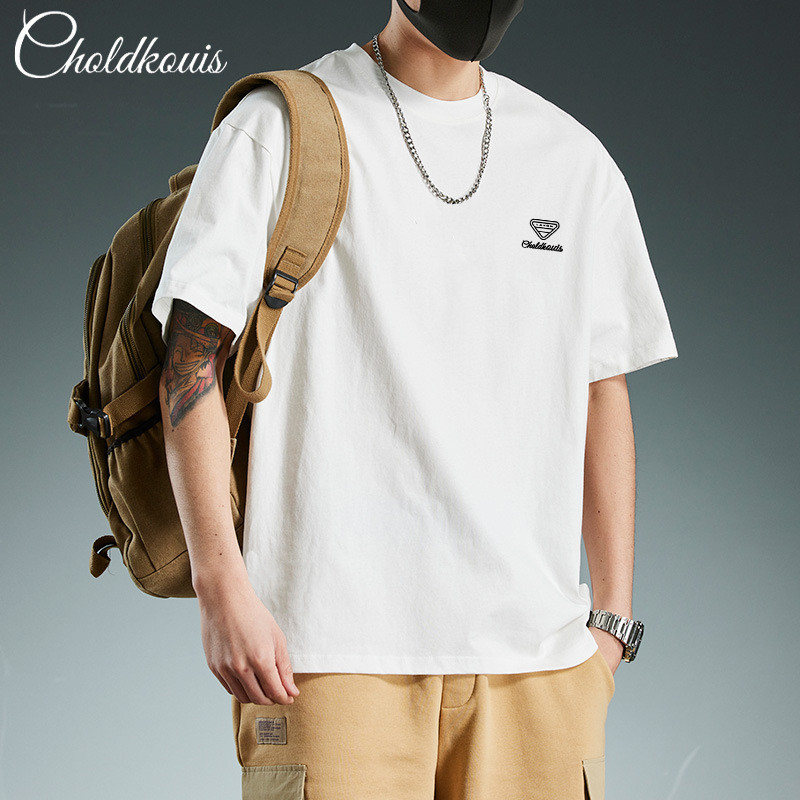 เสื้อยืดแขนสั้นผู้ชาย Street Wear American Retro Trend Three-Quarter Half Sleeve Pure Cotton Clothes