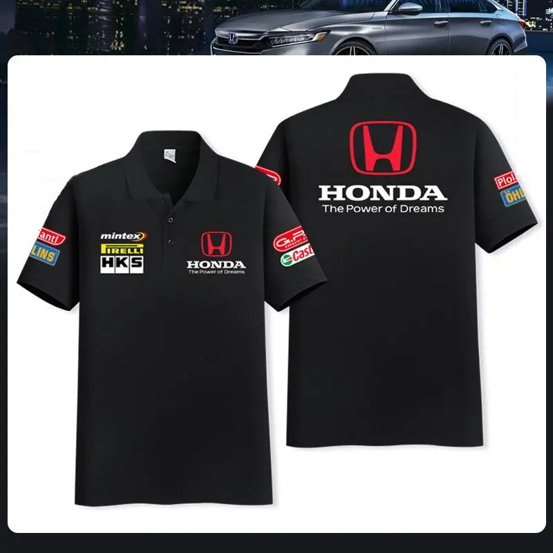 HONDA HKS Pirelli Castrol เสื้อโปโลผ้าฝ้าย100% ทุกเพศ สไตล์รถแต่งญี่ปุ่น JDM ส่ขับรถและลำลองประจำวัน S-3XL