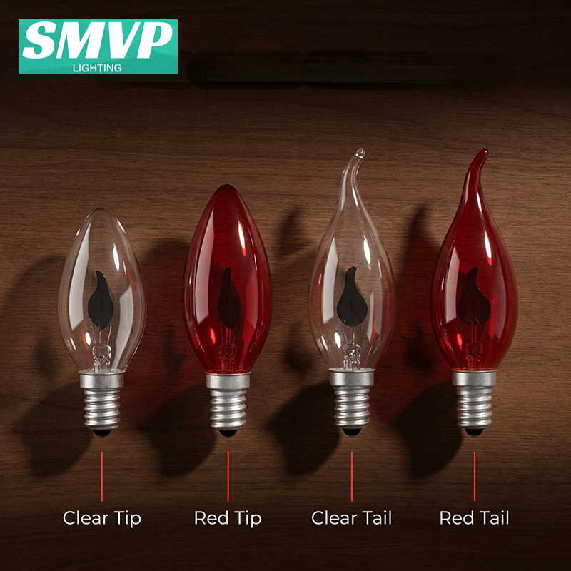 SMVP LED จําลองเปลวไฟโคมไฟ Retro เทียนเคล็ดลับ Bubble ดึงหาง 3W E12 E14 E27 โปร่งใสสีแดง