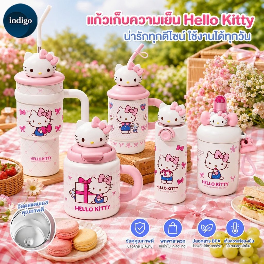 แก้วเก็บอุณหภูมิ Hello Kitty 450-700ml แก้วสแตนเลสลายฮัลโลคิตตี้ พกพาง่าย มีฟาง มีหูจับ เก็บร้อนเย็น เก็บอุณหภูมิได้นาน