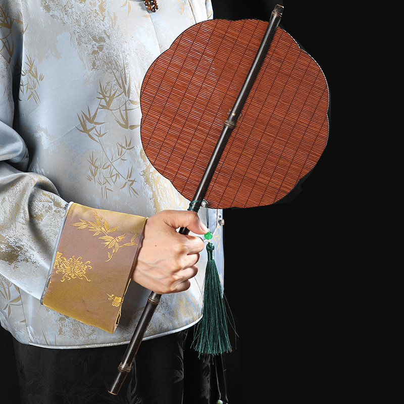 Handmade bamboo-woven waist fan, bamboo round fan, Hanfu dance fan, rotating foldable portable round