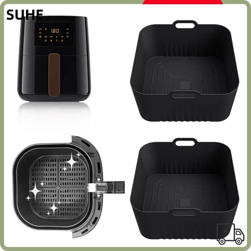 SUHE Air Fryer ซิลิโคน Liners, Reusable Square Air Fryer Mould, ถาดอบ 17 ซม.4-5L Air Fryer ถาด HD925