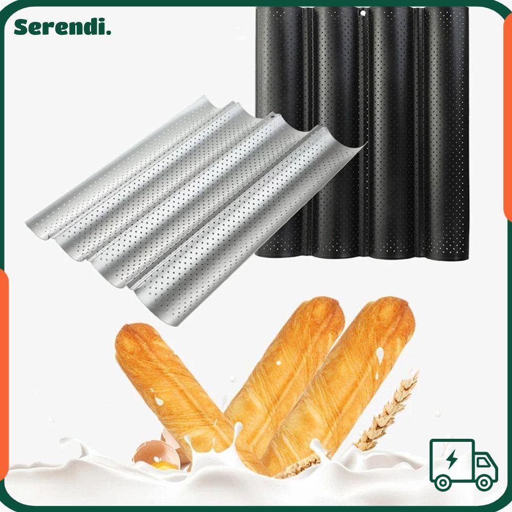 SERENDI ถาดอบ Baguette, แม่พิมพ์ Bakeware Nonstick Baguette, เครื่องมืออบ Waves French Bread Toast B