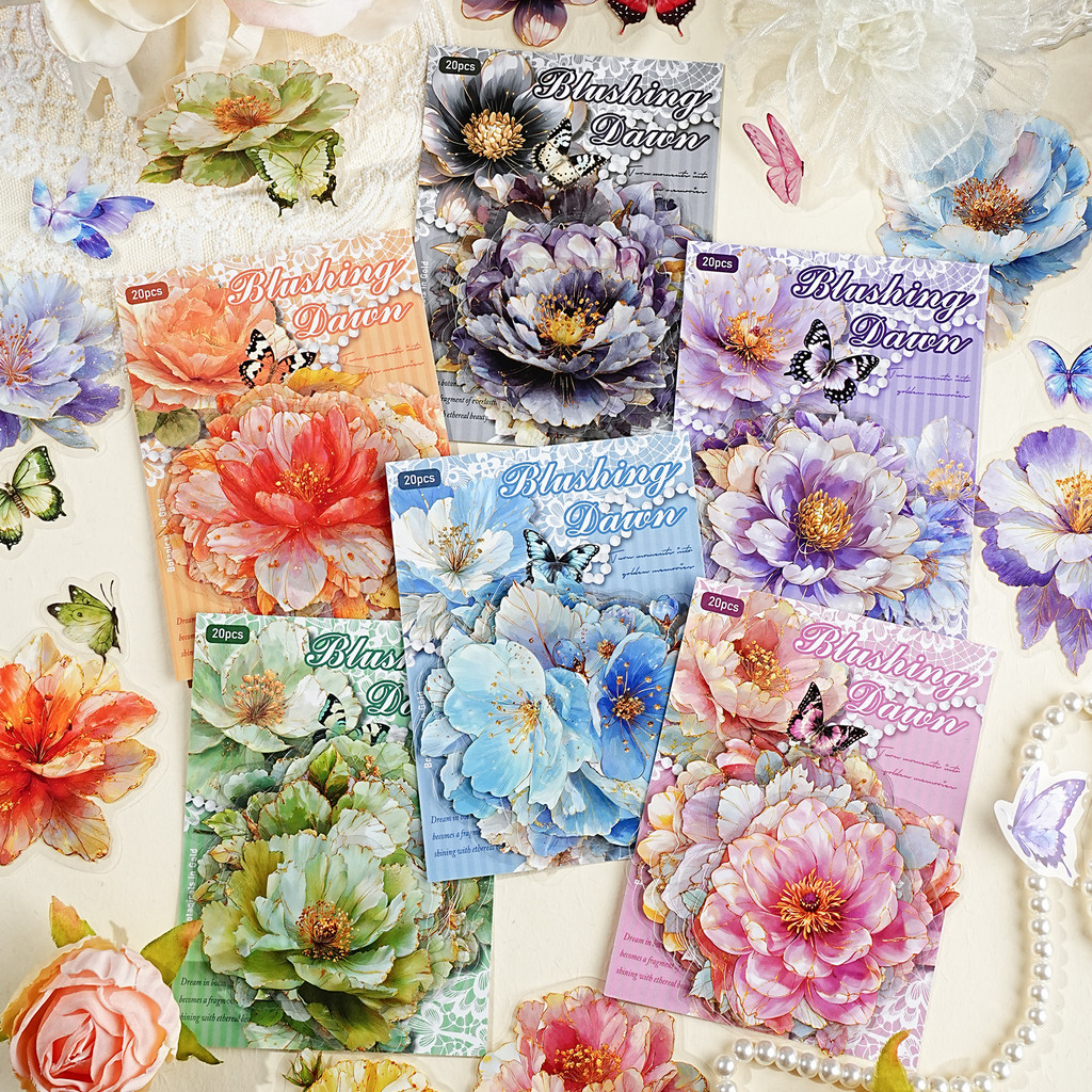 P PET Sticker Pack Gilt Flower Language Series Gilding Flower Theme คู่มือตกแต่งวัสดุสติกเกอร์ 20 แผ่น 6 รูปแบบ