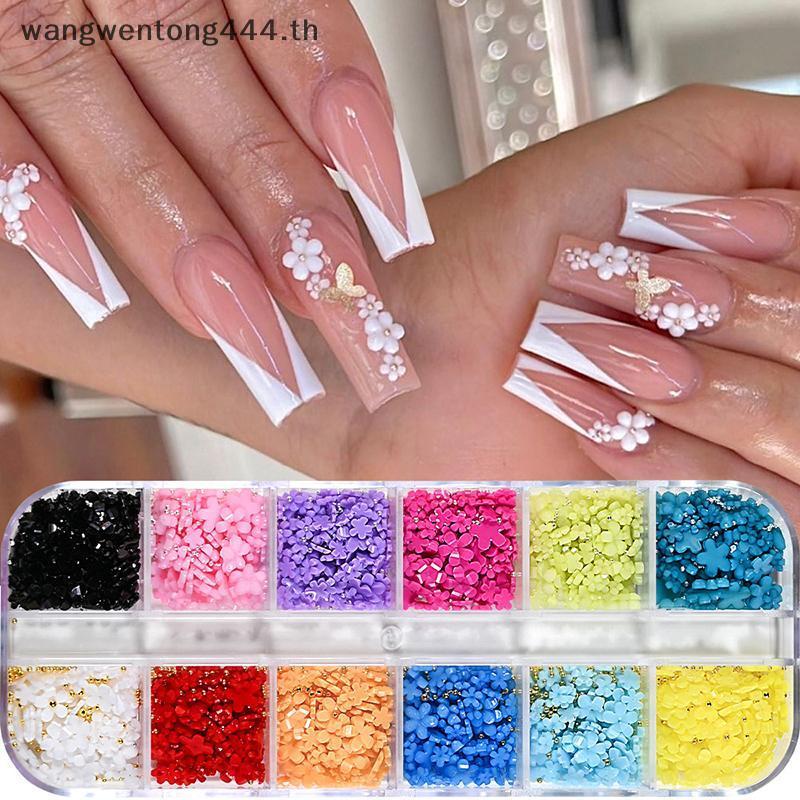 [ TH Fashion ] 3D Flower Nail Art Charms Set Mixed Shiny Rhinestones หลากสีใช้งานง่ายสําหรับบ้าน DIY Nail Salon Supplies.