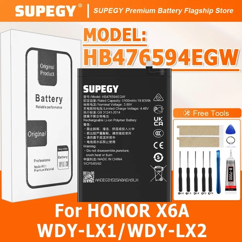 ของแท้ 100% ความจุสูง HB476594แบตเตอรี่ EGW สําหรับ HONOR X6A/WDY-LX1/WDY-LX2 เปลี่ยนแบตเตอรี่ + เคร