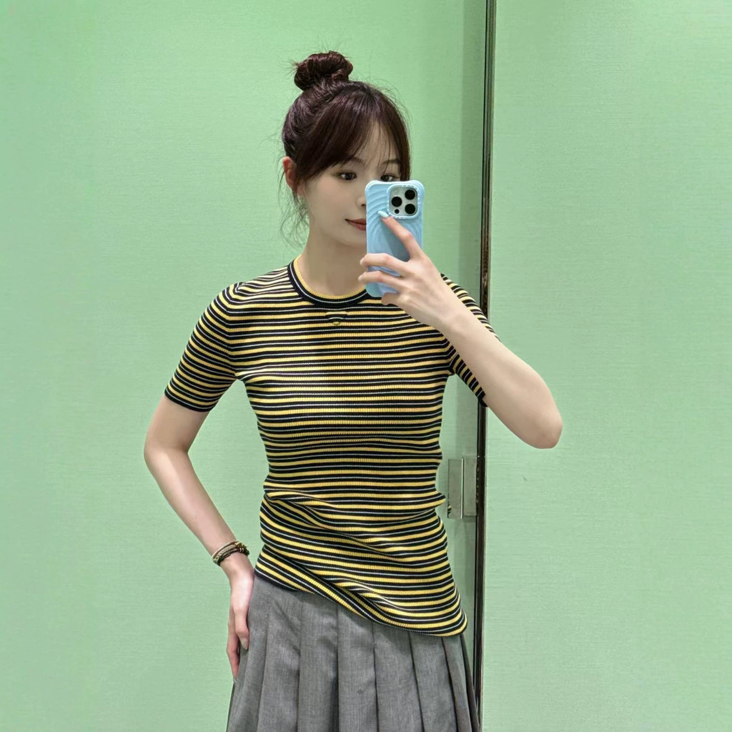 UHES PD/ Women's Clothing26Spring and summer new style color-block striped round-neck knit short-sle