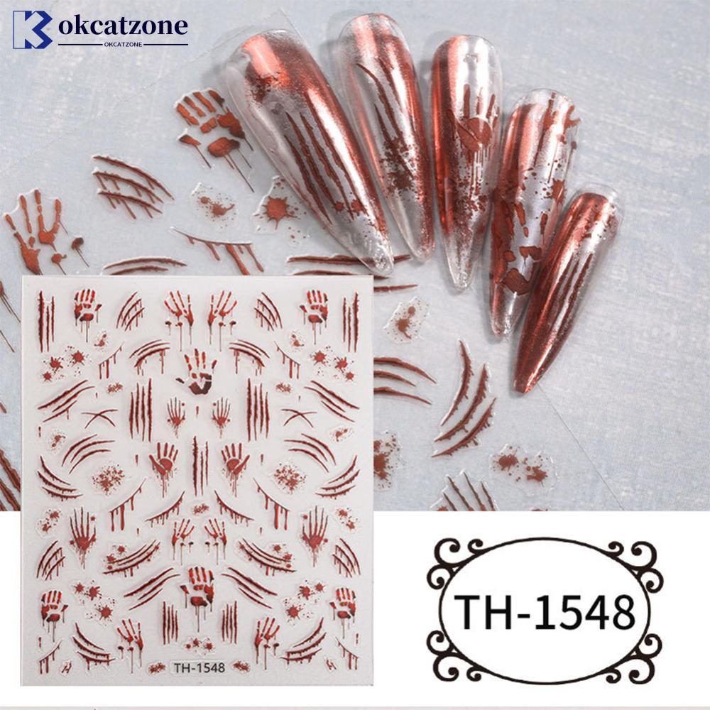 OKCATZONE 5D Spider Web เล็บสติกเกอร์ Cross Silver สีขาวสีดํา Glitter โปร่งใส Rhinestone Rose Self-A