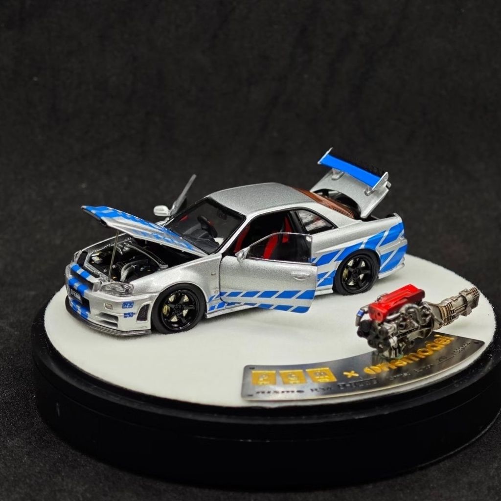 PGM 1/64 Nissan GTR-R34 Paul Painting พร้อมเครื่องยนต์อิสระโมเดลรถเปิดเต็ม