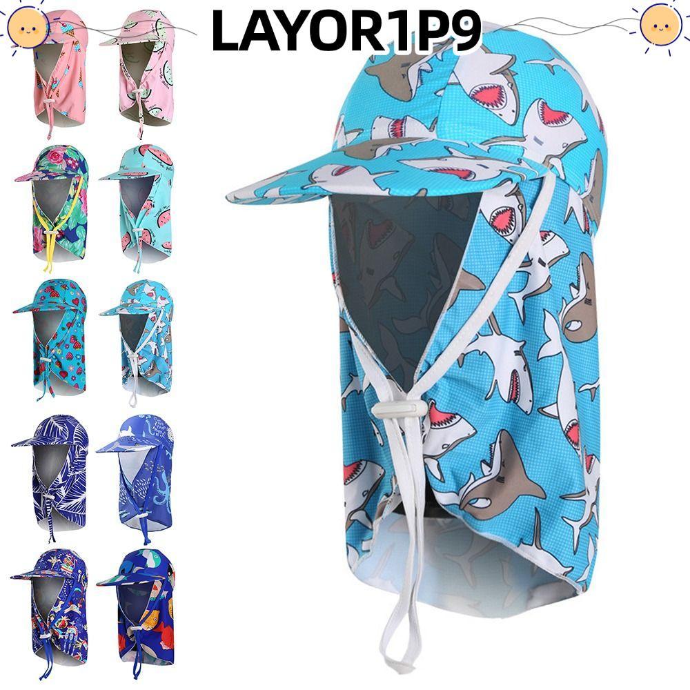 LAYOR1P9 Kids Beach Sun Hat, Sandproof Neck Cover Childrens Swim Flap Hats, UPF50 Wide-Brim Windproo