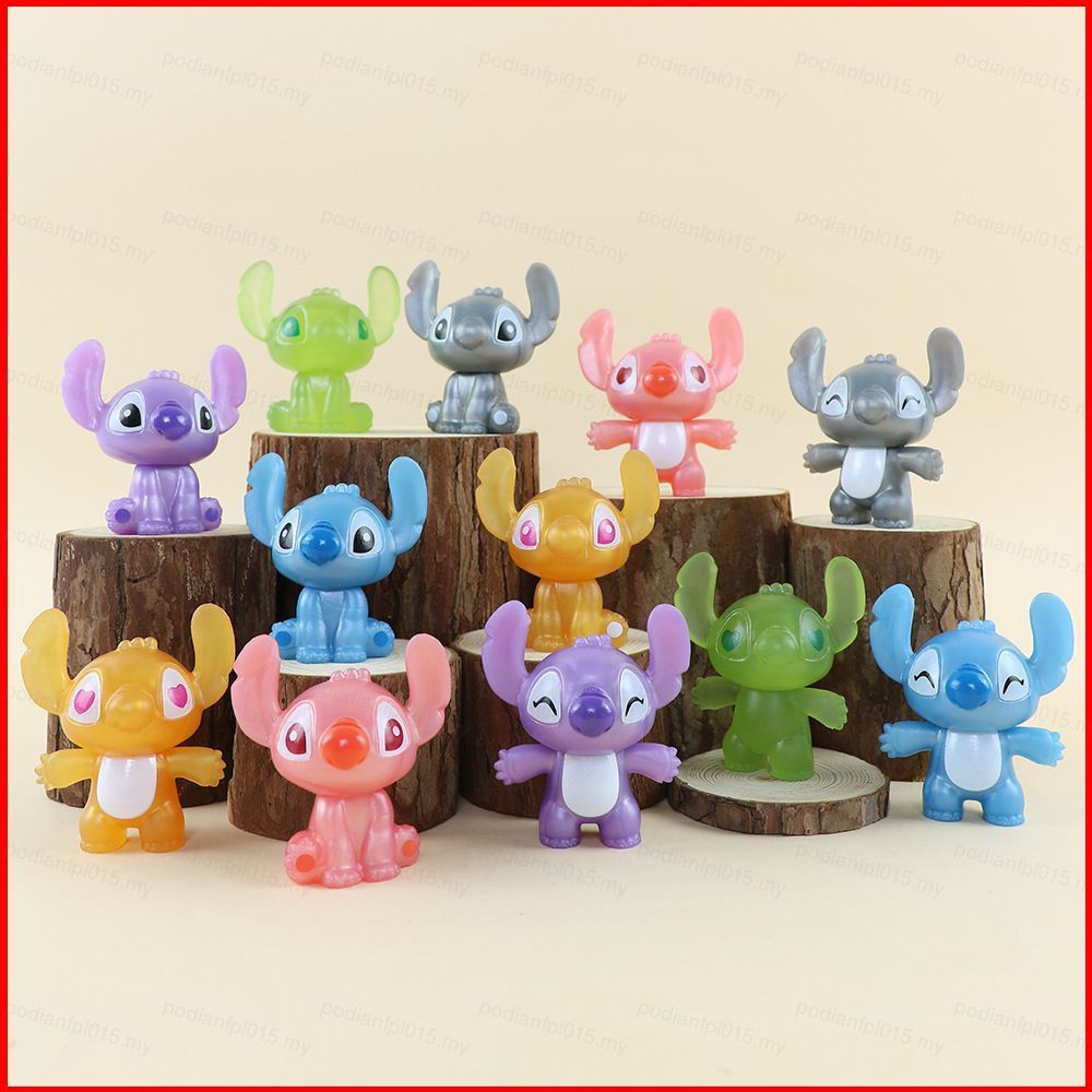 PF 12 ชิ้นที่มีสีสัน Stitch Action Figure 626 ตุ๊กตาของเล่นเด็กเด็กวันเกิดเค้กเครื่องประดับคอลเลกชัน