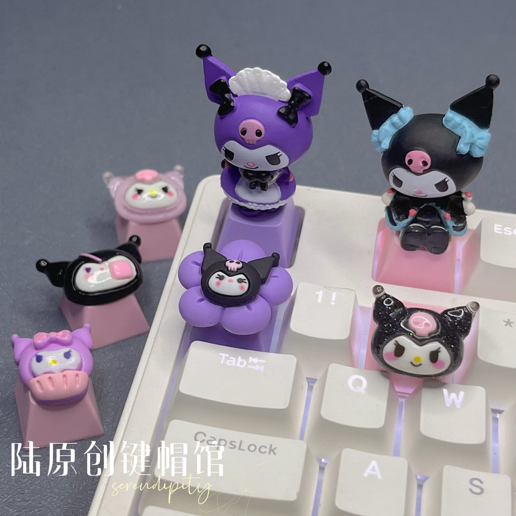 คีย์บอร์ดไร้สาย Keycap DIY Kuromi Keycap ของขวัญสาวการ์ตูนอะนิเมะสีชมพูโปร่งใสคีย์บอร์ดเครื่องกลที่ไ