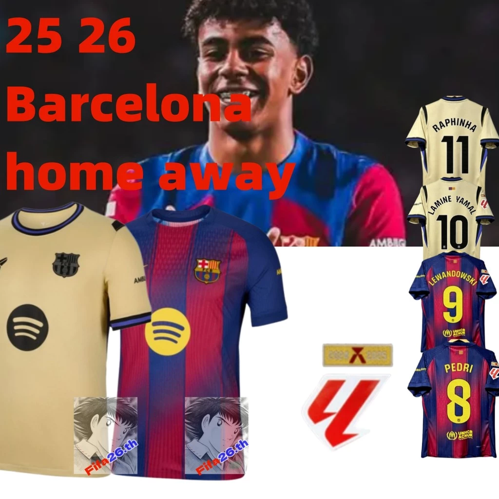 fans 25 26 barce home jersey pedri yamal raphinha เสื้อฟุตบอลบาร์เซโลนา ชุดเหย้าและเยือน ของ เปดรี ยามาล และ ราฟินญ่า