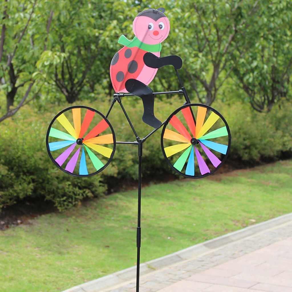 Animal Bike Wind Spinner - Yard Art Whirly Garden Stake Decor สําหรับกลางแจ้ง