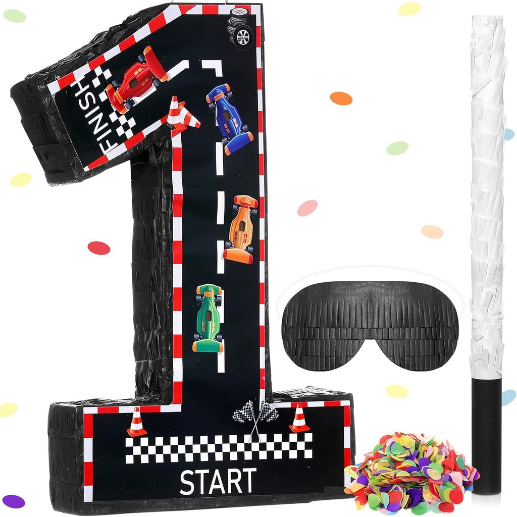 หมายเลขรถแข่ง Srate Piñata Small Racing Piñata พร้อม Blindfold Bat and Confetti for Boy Race Car The