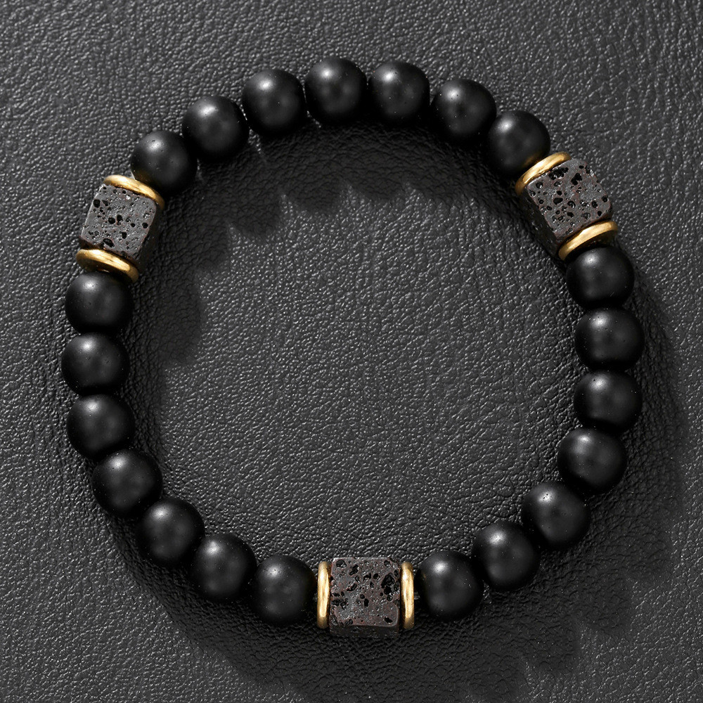Obsidian Beaded Square Volcanic Stone Beaded Couple Bracelet