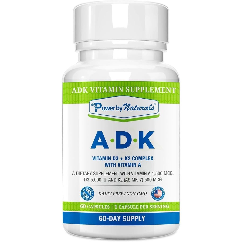 Power By s ADK – s A D3 & K2 MK7 for B Health & Calcium Absorption – Gluten Soy – 60 แคปซูล (2 เดือน